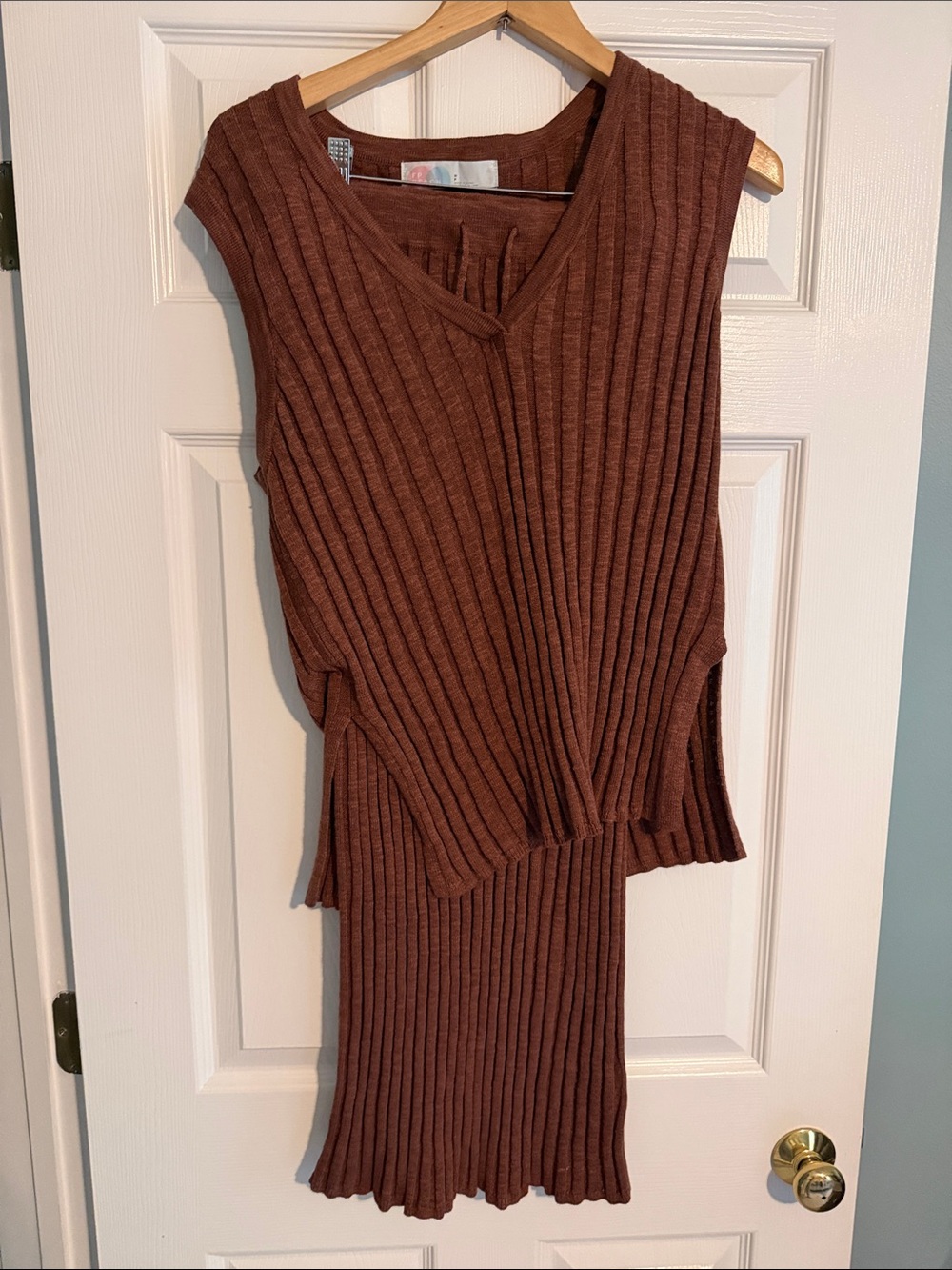 Free people Ribbed Knit Sleeveless V-Neck 2 piece skirt and top set